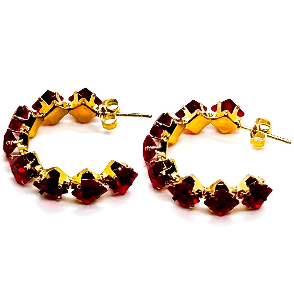 NWOT Fun Bright Red C Earrings, Stainless Steel Gold Plated